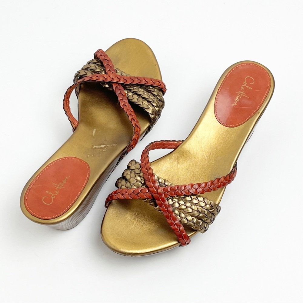 COLE HAAN Haylee Braided Straps Platform Wedge Slip On Sandals 9.5B Casual Boho